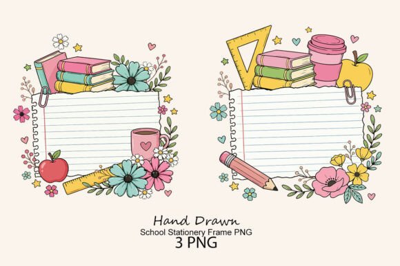 Download Hand Drawn School Stationery Frame PNG - Png Collection