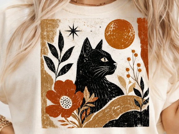 Download Black Cat Floral PNG Boho Halloween Png - Png Collection